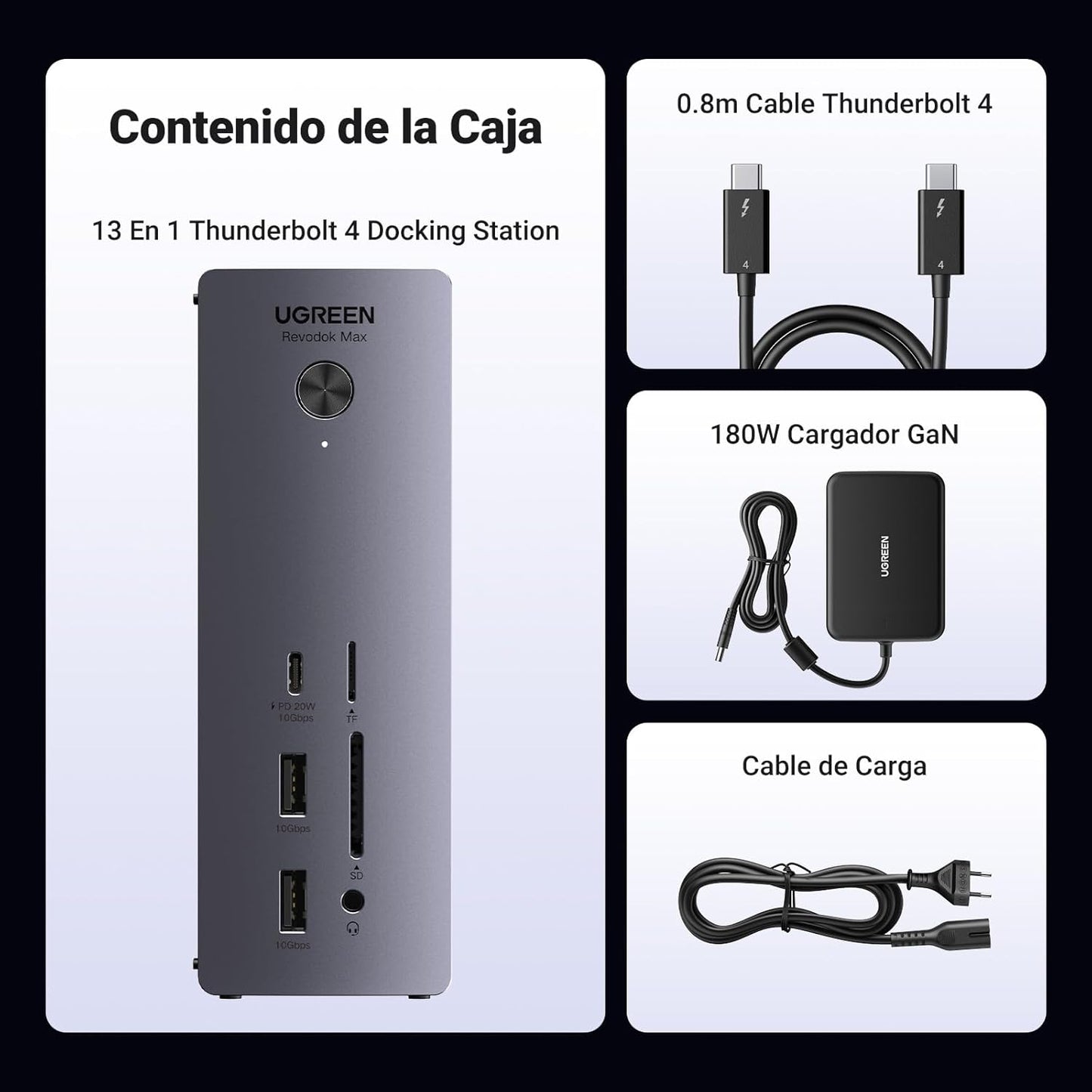 Revodok MAX 213 UGREEN | Dock Thunderbolt 4 13 en 1 con 90W PD, 40Gbps y Salida 8K – Modelo 25054