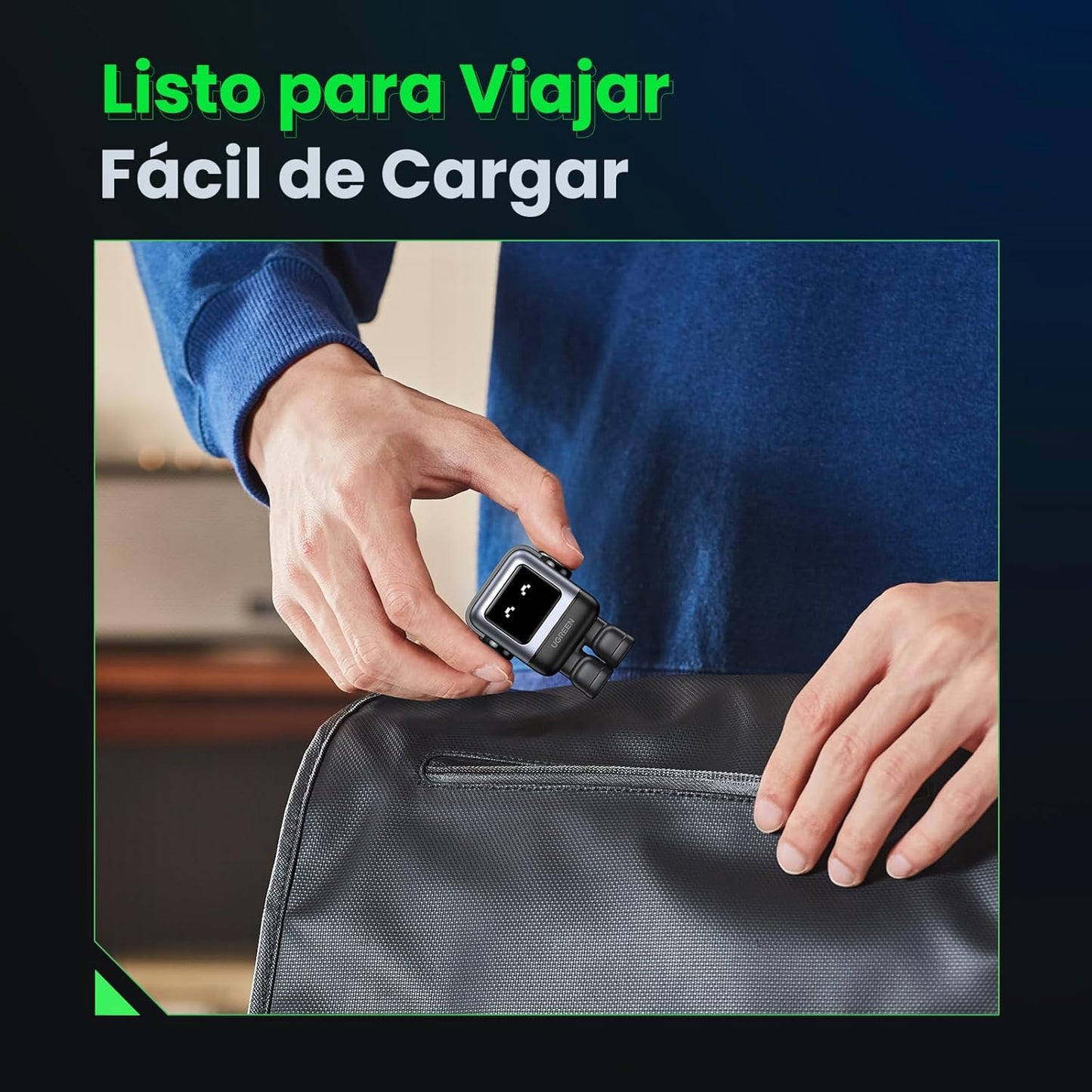 Cargador Ugreen UNO 65W GaN | 2 USB-C + 1 USB-A | Carga Rápida con Pantalla LED – Nexode Serie Robot