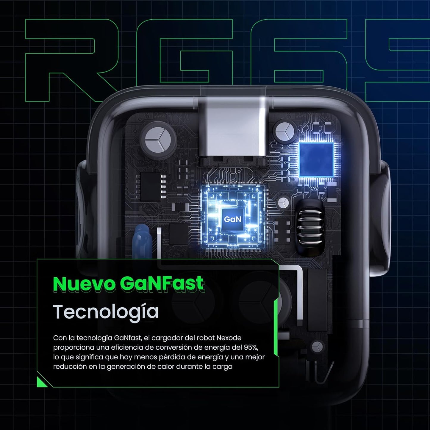 Cargador Ugreen UNO 65W GaN | 2 USB-C + 1 USB-A | Carga Rápida con Pantalla LED – Nexode Serie Robot