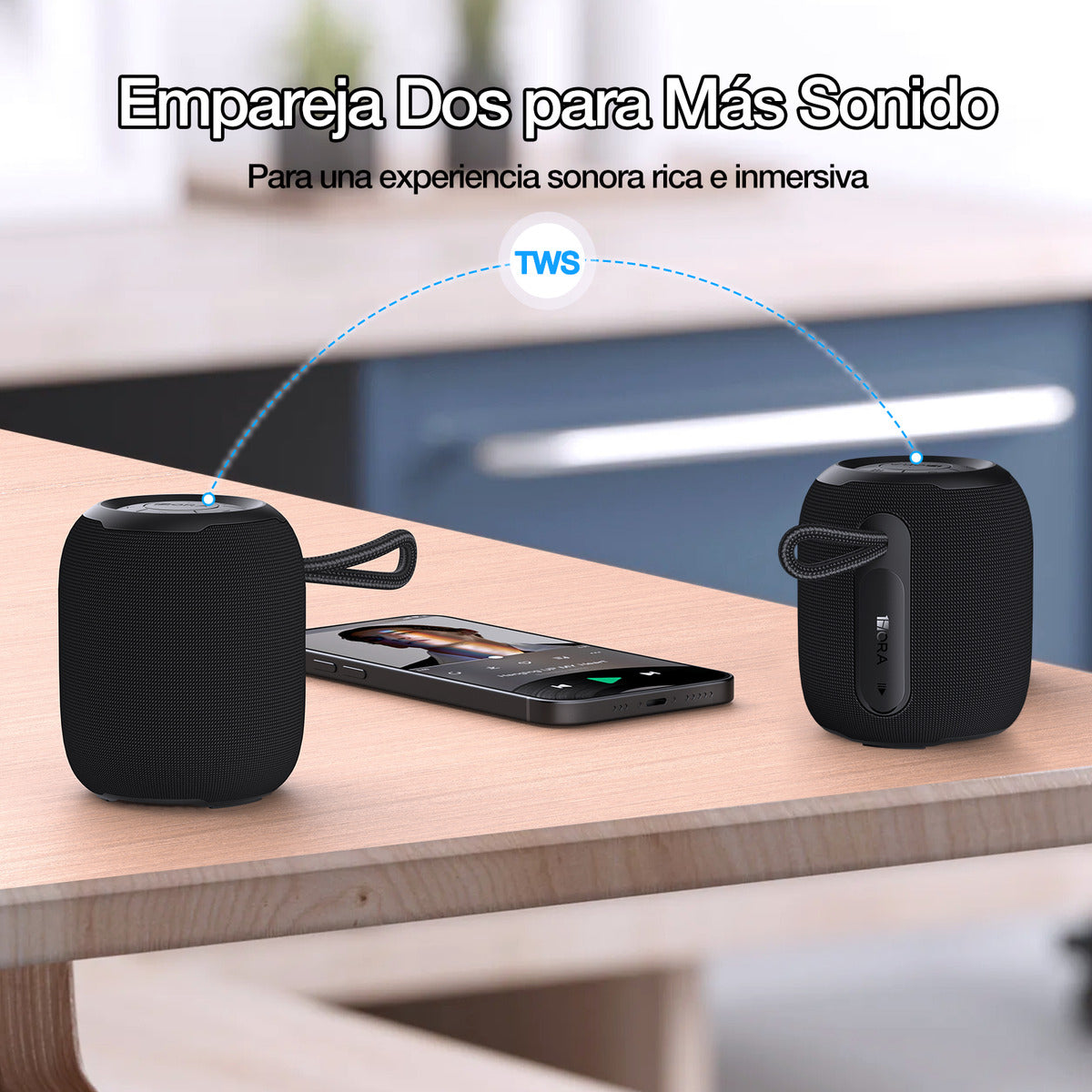Bocina Bluetooth 1Hora BOC243 Portátil | Altavoz Inalámbrico con TWS, FM, USB, MicroSD, AUX y Soporte Antideslizante