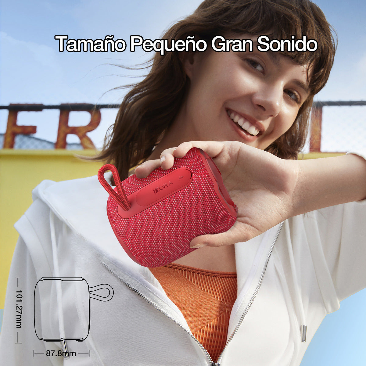 Bocina Bluetooth 1Hora BOC243 Portátil | Altavoz Inalámbrico con TWS, FM, USB, MicroSD, AUX y Soporte Antideslizante