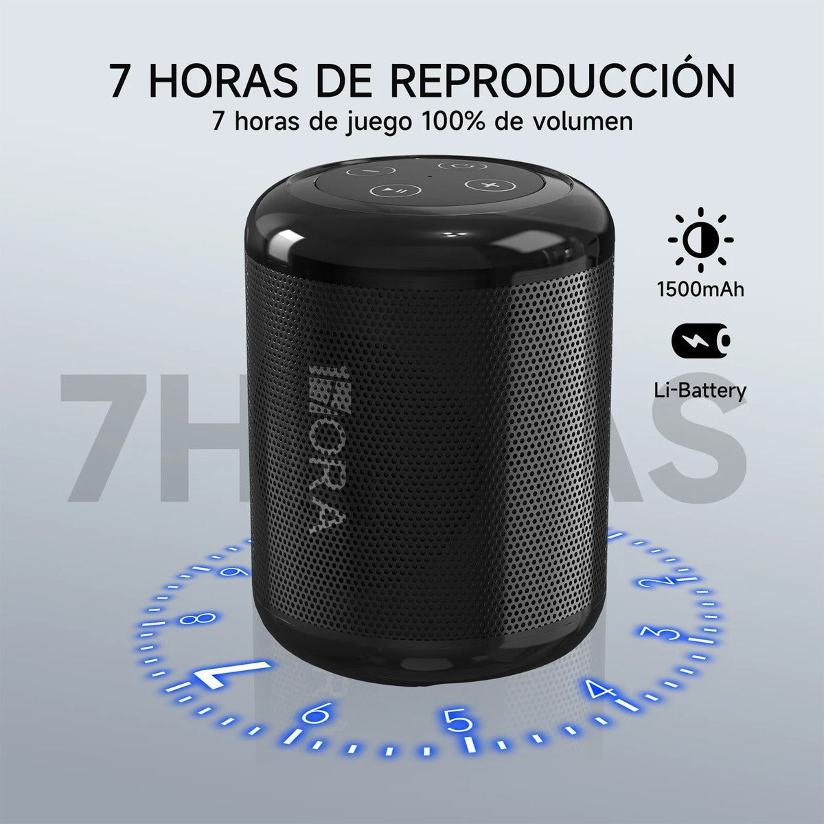 Mini Bocina Bluetooth 5.1 1Hora BOC062 Negro | FM, USB, TF, AUX, TWS, Batería 1500 mAh, Sonido Estéreo Portátil