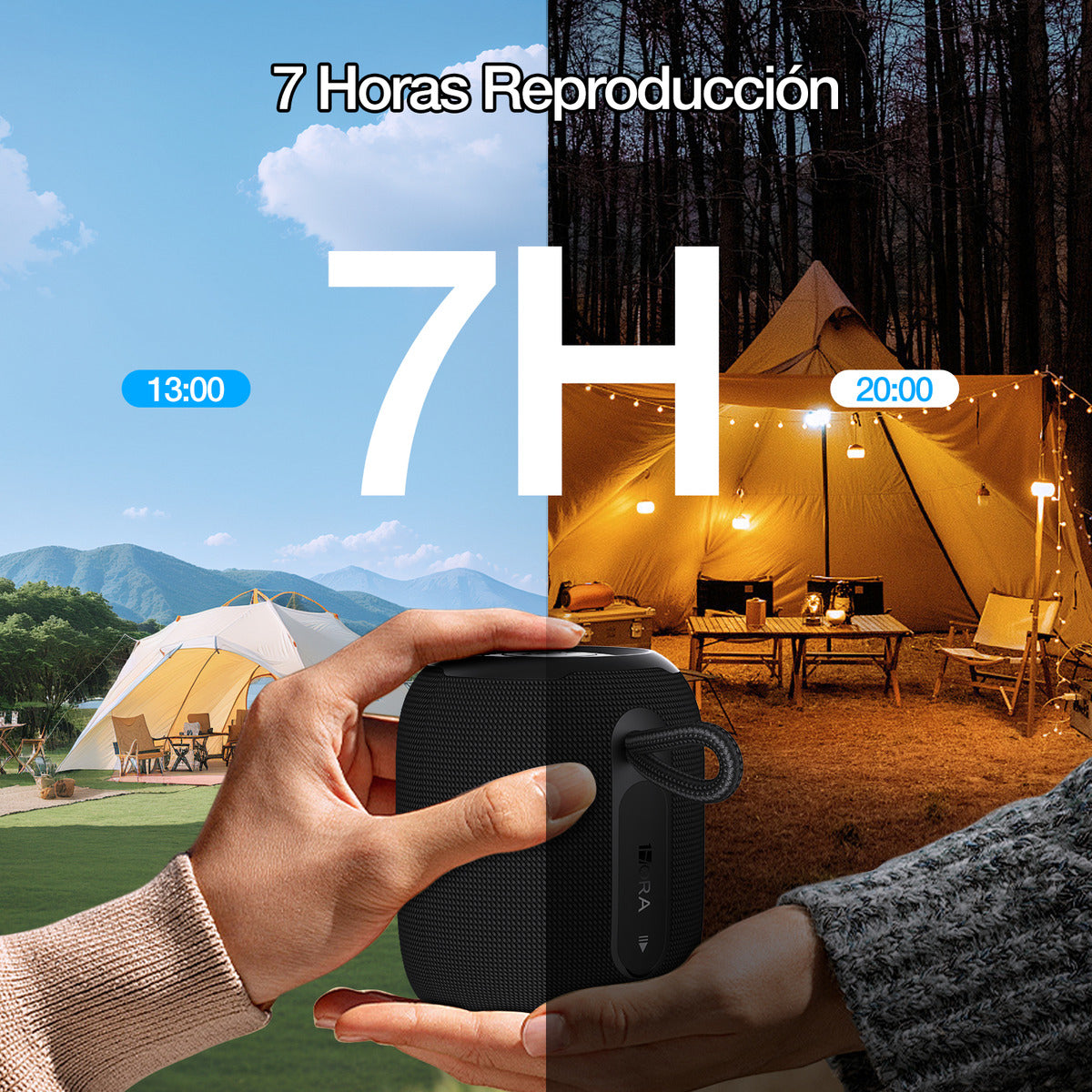 Bocina Bluetooth 1Hora BOC243 Portátil | Altavoz Inalámbrico con TWS, FM, USB, MicroSD, AUX y Soporte Antideslizante