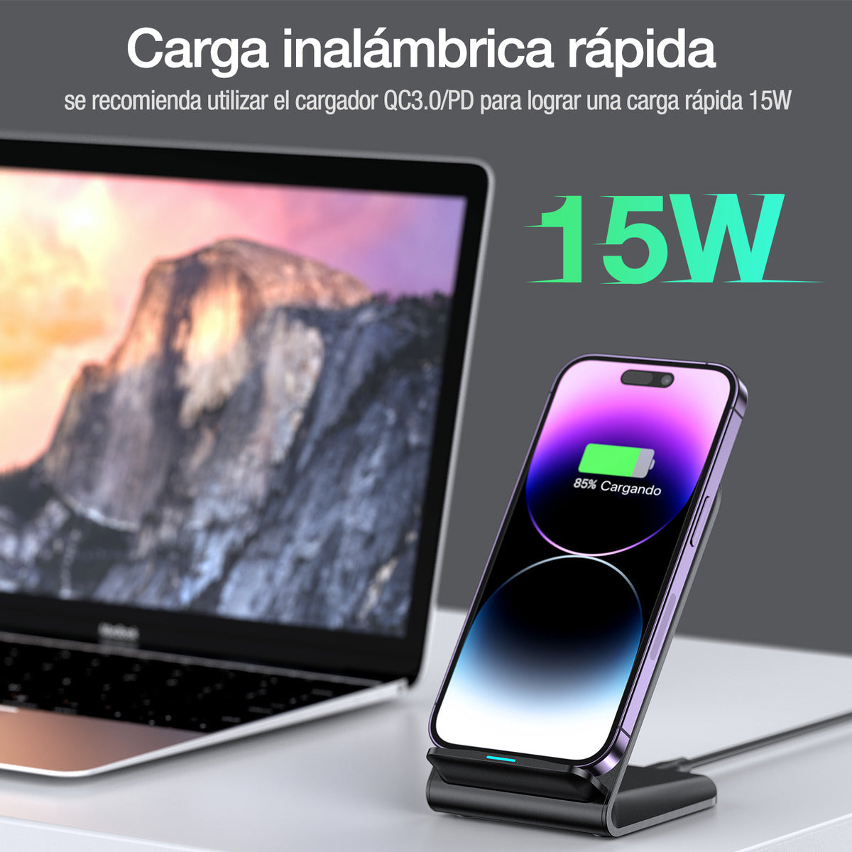 Cargador Inalámbrico 15W Qi para iPhone - Carga Rápida y Soporte Incluido - Negro | GAR157