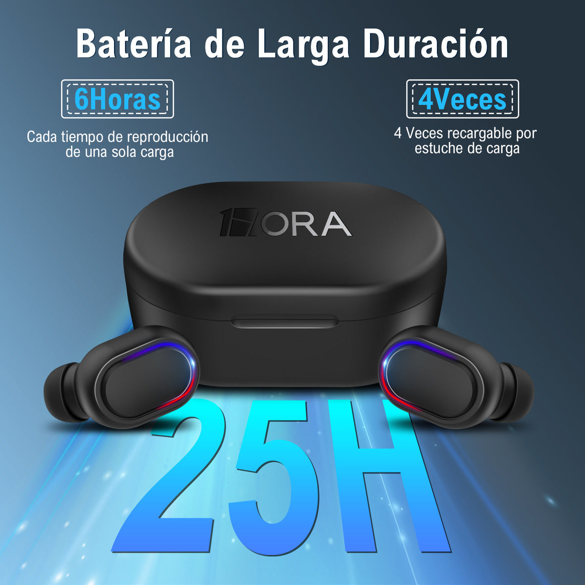 Audífonos Inalámbricos Bluetooth 5.3 1Hora AUT114 | Sonido HD, Batería 25H, Micrófono y Estuche LED – Color Negro