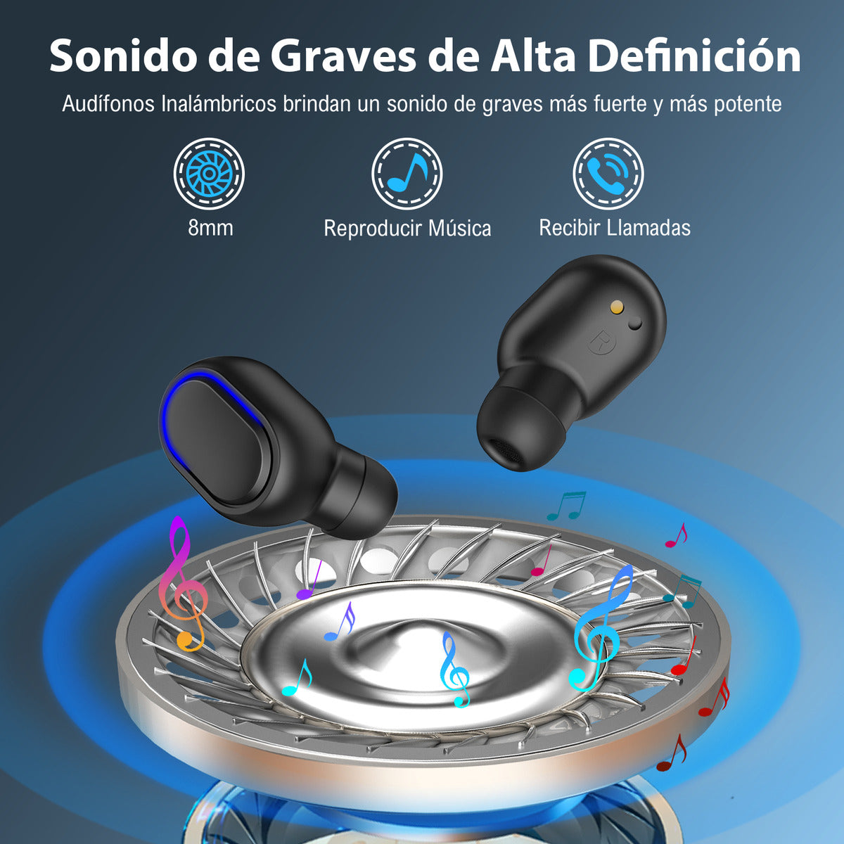 Audífonos Inalámbricos Bluetooth 5.3 1Hora AUT114 | Sonido HD, Batería 25H, Micrófono y Estuche LED – Color Negro
