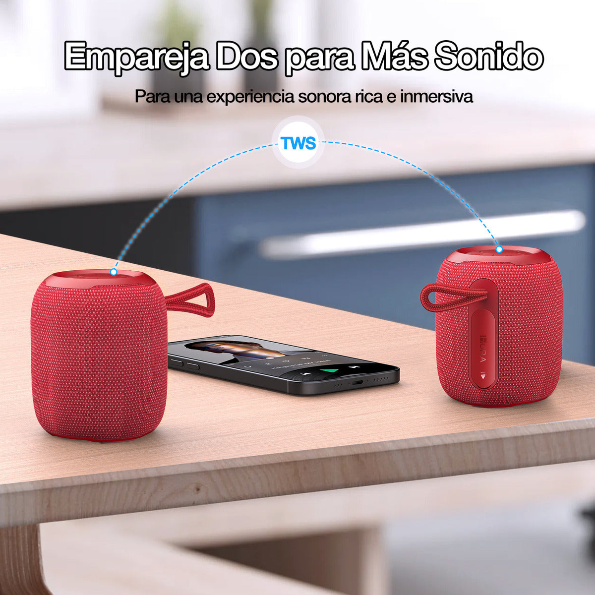 Bocina Bluetooth 1Hora BOC243 Portátil | Altavoz Inalámbrico con TWS, FM, USB, MicroSD, AUX y Soporte Antideslizante
