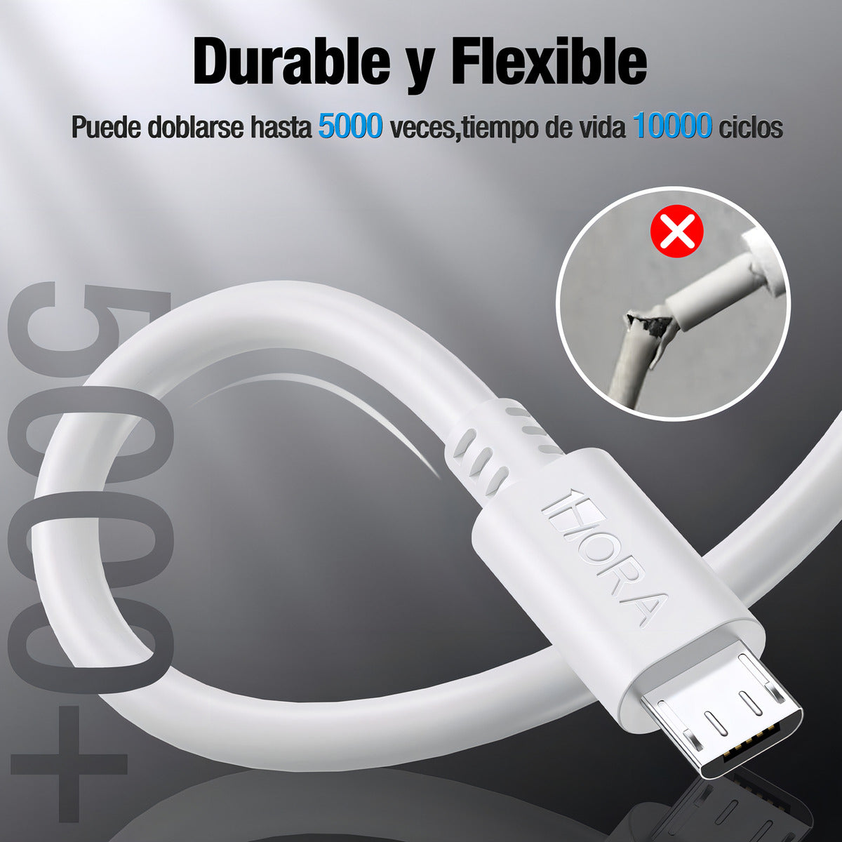 Cable Micro USB 1Hora CAB031 | Carga Rápida V8 Reforzado para Android – 1M, Durable y Flexible