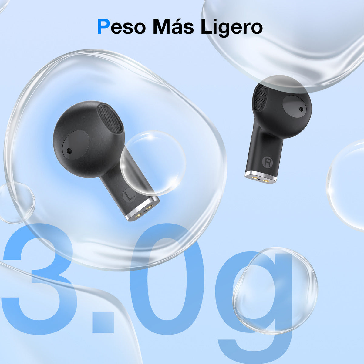 Audífonos In-Ear Transparentes Bluetooth 5.3 1Hora AUT209 Negro | Micrófono, Asistente de Voz, Graves Potentes – Ultra Ligeros 3.1 g