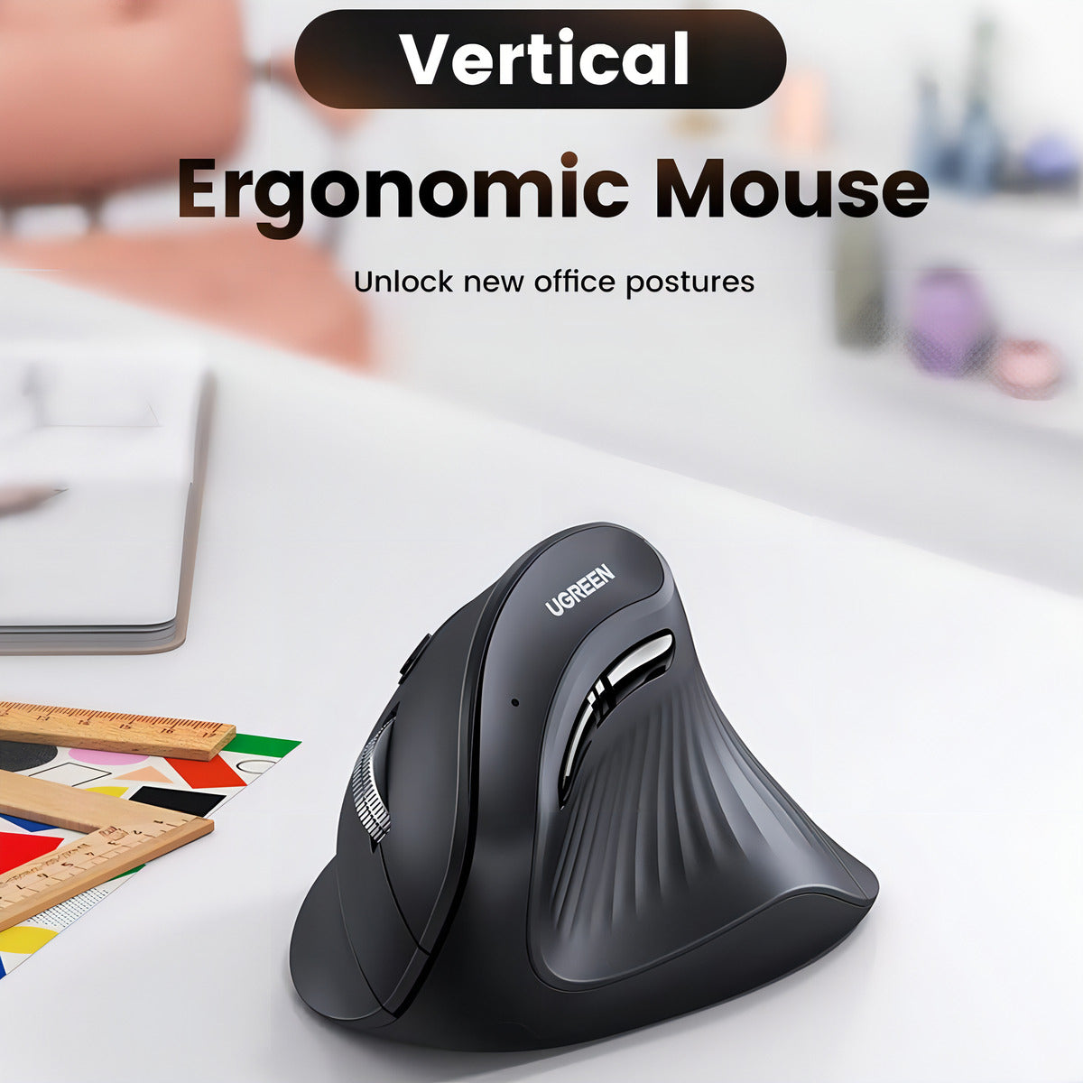 Mouse Vertical Inalambrico 4000dpi 6 Botones Ergonomico Conf Color Negro