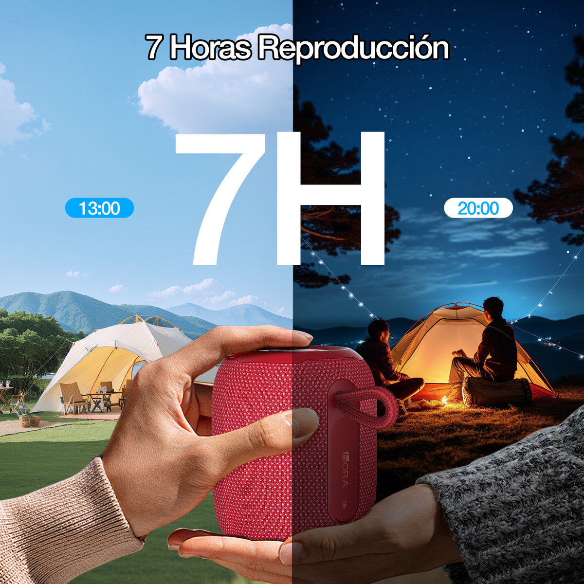 Bocina Bluetooth 1Hora BOC243 Portátil | Altavoz Inalámbrico con TWS, FM, USB, MicroSD, AUX y Soporte Antideslizante
