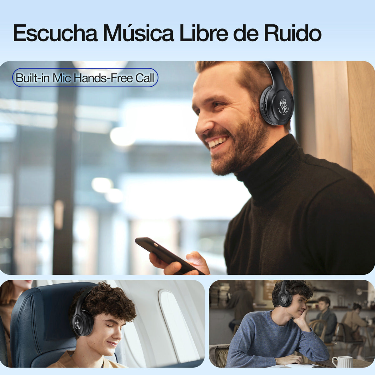 Audífonos Bluetooth Over-Ear 1Hora AUT202 | Sonido HD, Micrófono, Luces LED, Batería 28h – Negro