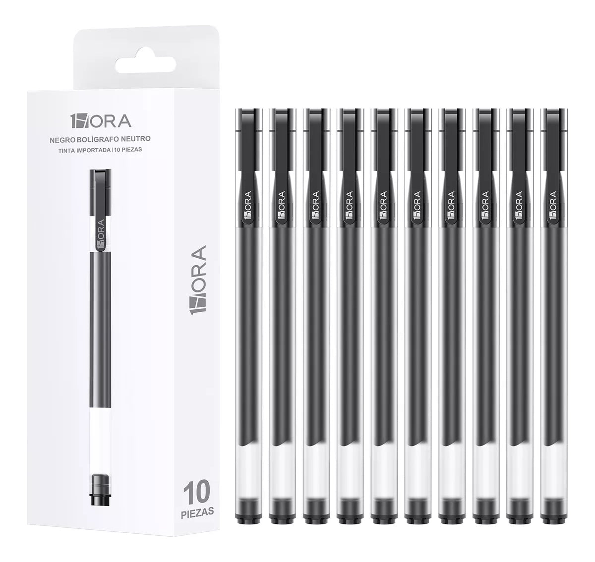10 Bolígrafos 1Hora YCL033 | Tinta Negra, Punta Fina 0.5 mm, Escritura Suave y Precisa