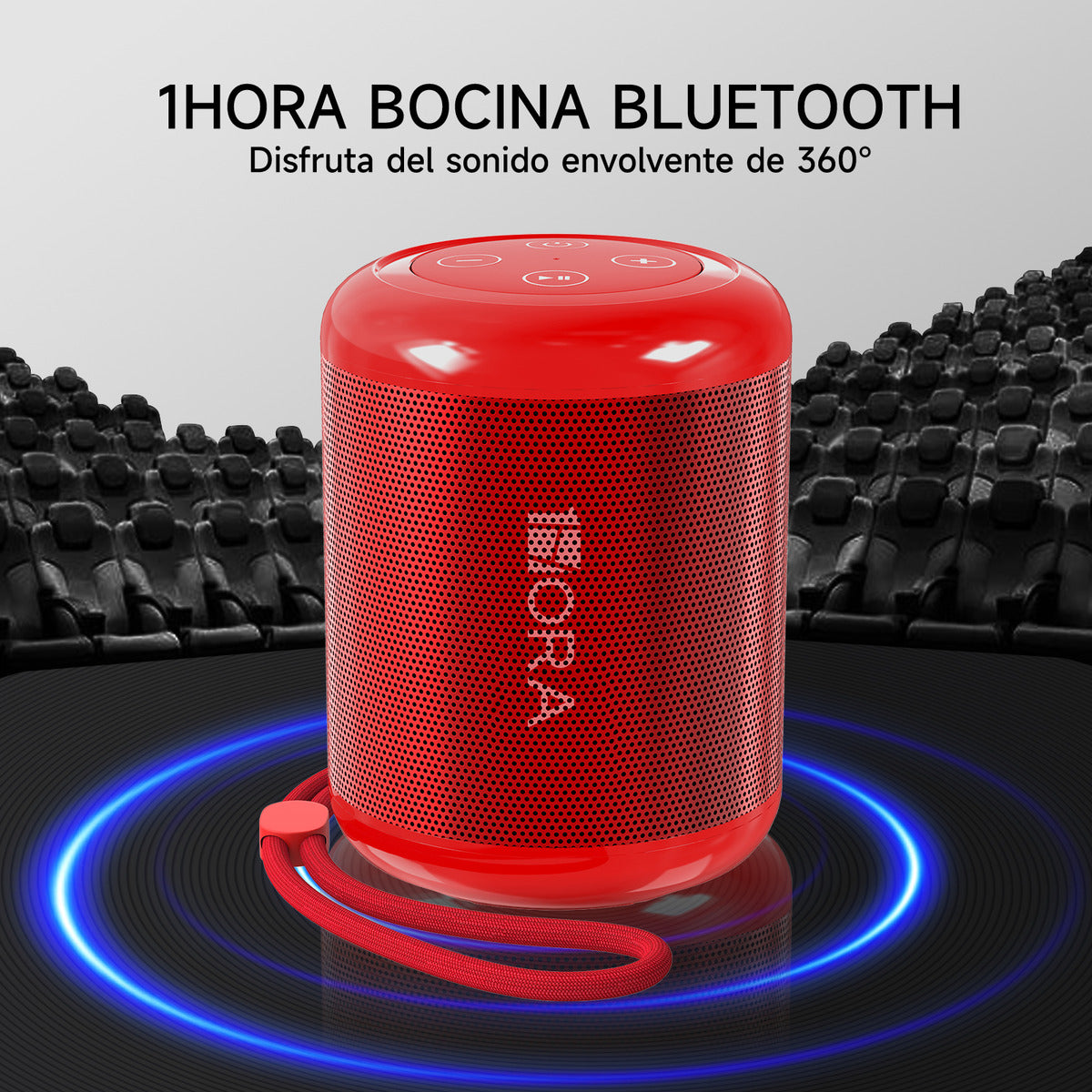 Mini Bocina Bluetooth 5.1 1Hora BOC062 Rojo | FM, USB, TF, AUX, TWS, Batería 1500 mAh, Sonido Estéreo Portátil