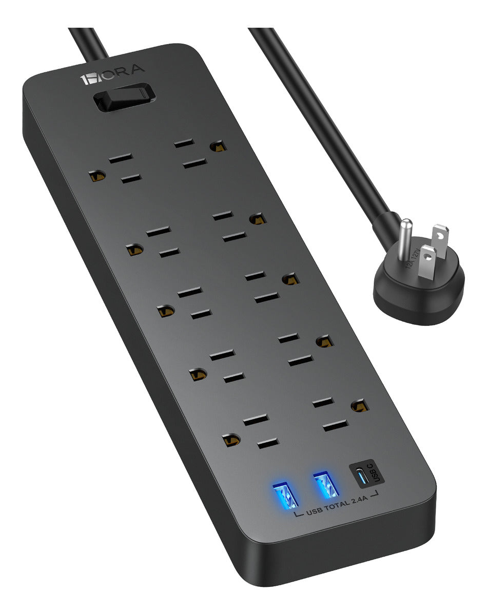 Multicontacto 13 Entradas con USB y Tipo C | Regleta 1Hora MCT002 Protección + Montable 1.5m