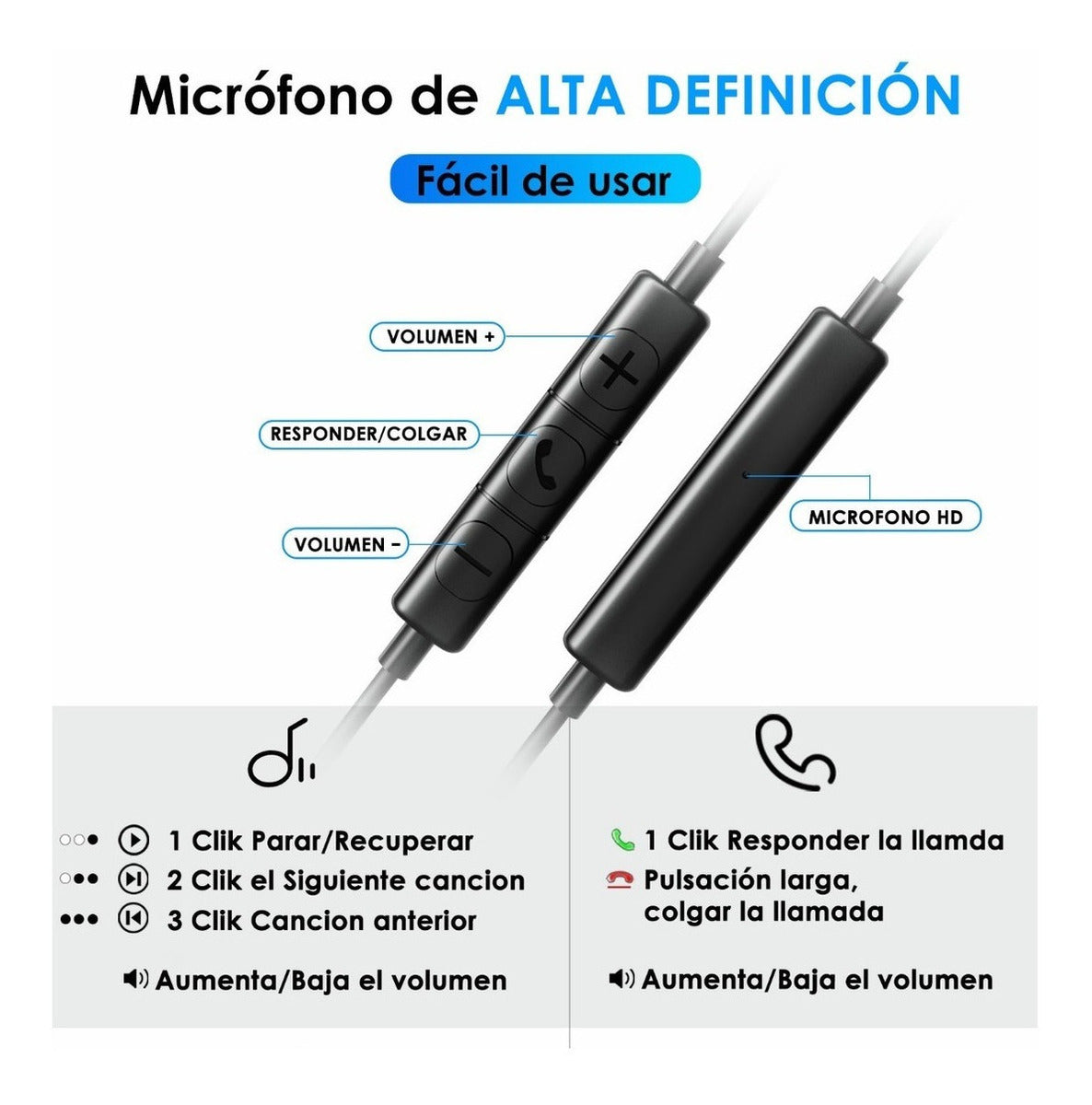 Audífonos In-Ear con Cable y Micrófono | Sonido Estéreo, Conector 3.5mm, Control de Llamadas – 1 Hora Modelo Aut111
