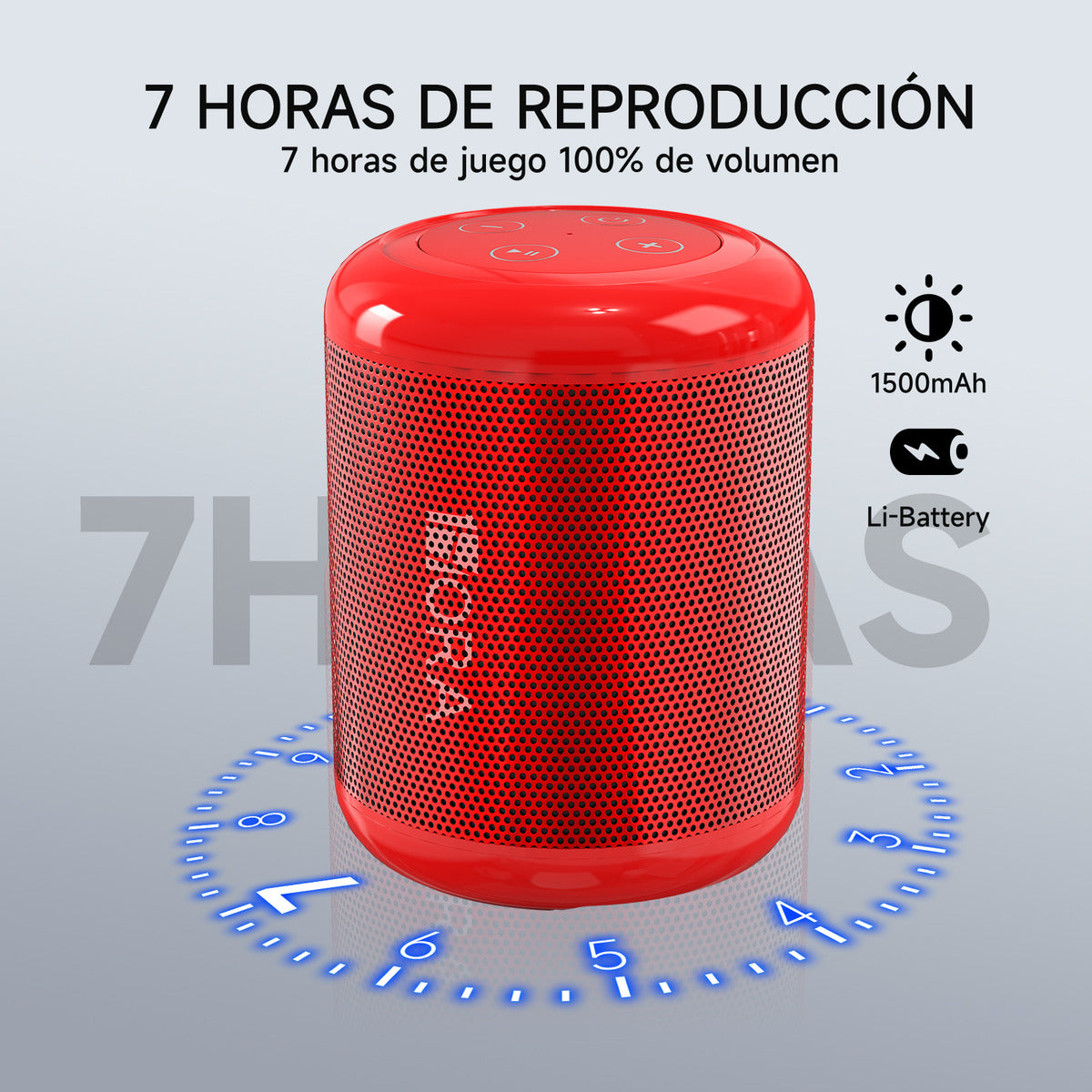 Mini Bocina Bluetooth 5.1 1Hora BOC062 Rojo | FM, USB, TF, AUX, TWS, Batería 1500 mAh, Sonido Estéreo Portátil