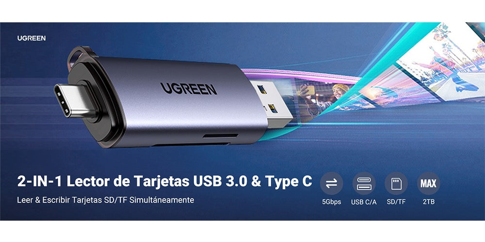 Lector De Tarjetas Ugreen Usb-c + Usb-a A Microsd (tf)/sd Otg Lectura De Tarjetas Simultánea