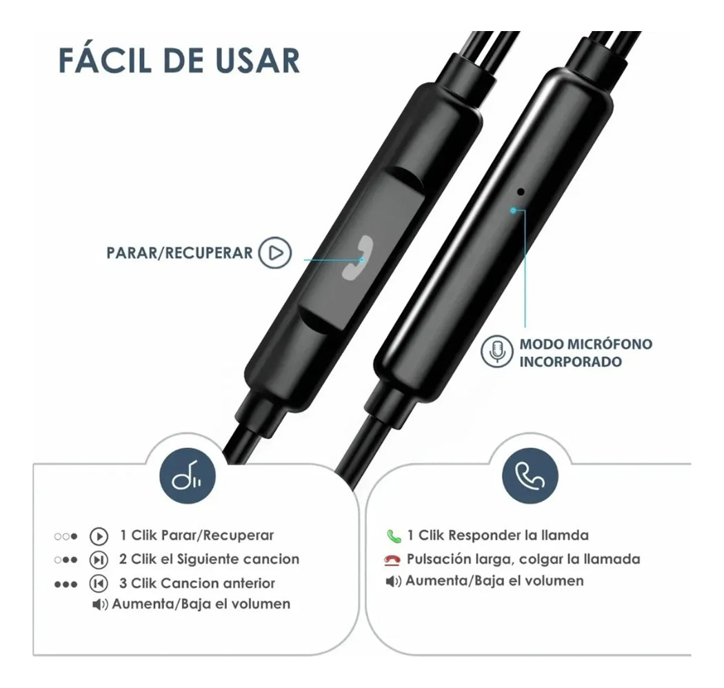 Audífonos In-Ear Alámbricos 1Hora con Micrófono 3.5mm | Modelo AUT122 Negro