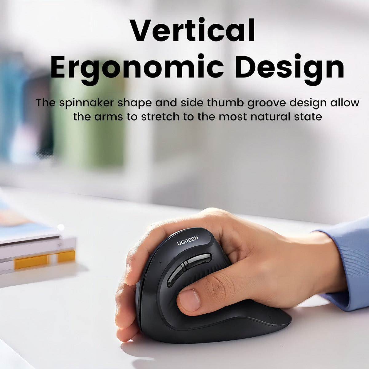 Mouse Vertical Inalambrico 4000dpi 6 Botones Ergonomico Conf Color Negro