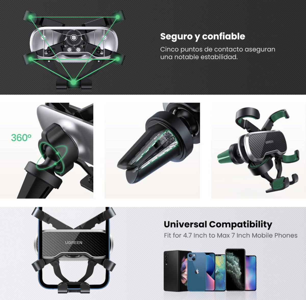 Soporte De Teléfono Para Rendija De Ventilación Ugreen Rotac