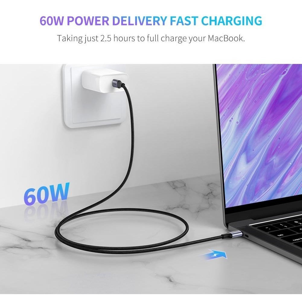 Cable Carga Rapida Ugreen Usb C Pd 60 W Protección Carga 2m Color Negro