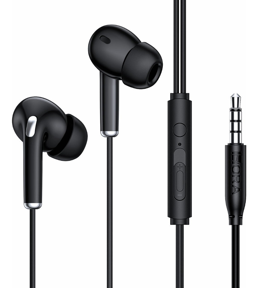 Audífonos Alámbricos In-Ear 1Hora con Micrófono | Modelo AUT123 3.5mm Color Negro