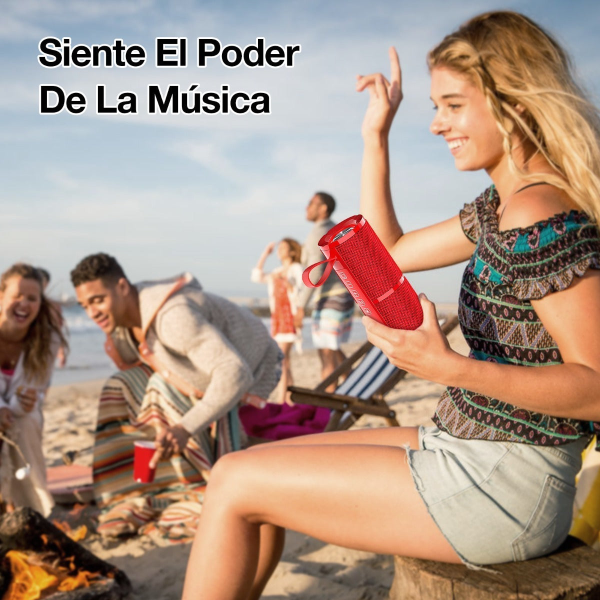 Bocina Bluetooth 5.1 Portátil 1Hora BOC060 | Sonido Estéreo HD, Batería 2400 mAh, TWS, FM, Micro SD, USB