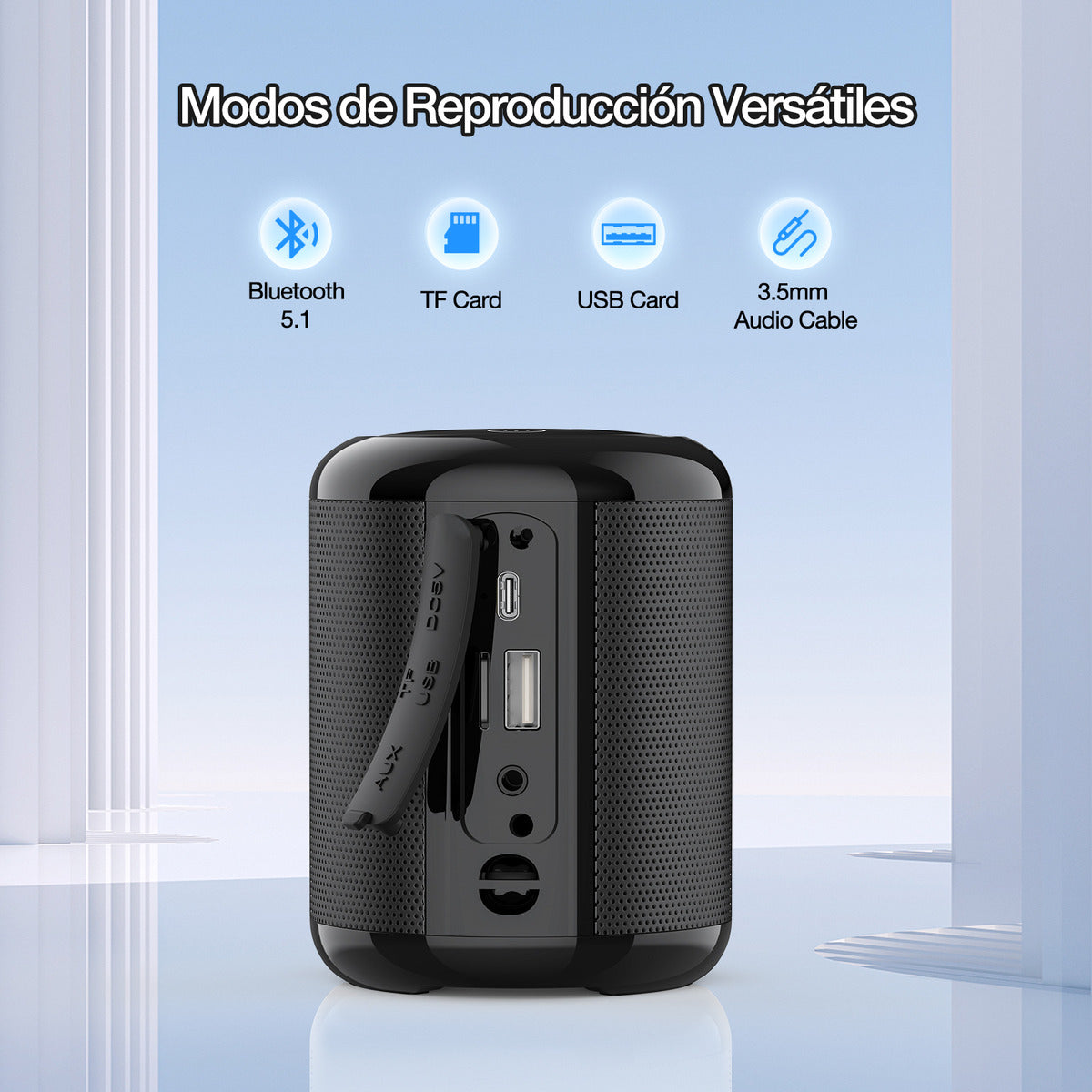 Mini Bocina Bluetooth 5.1 1Hora BOC062 Negro | FM, USB, TF, AUX, TWS, Batería 1500 mAh, Sonido Estéreo Portátil