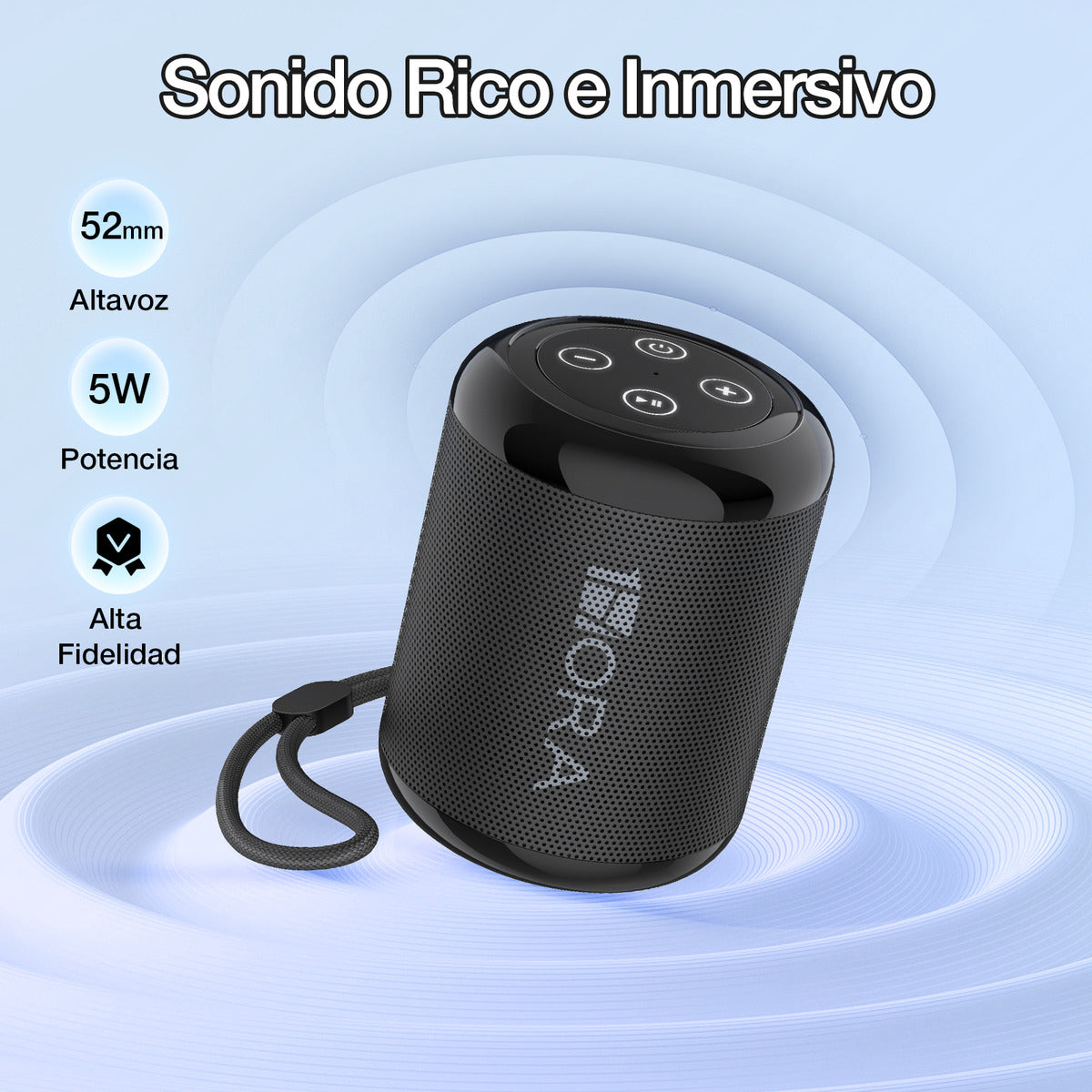 Mini Bocina Bluetooth 5.1 1Hora BOC062 Negro | FM, USB, TF, AUX, TWS, Batería 1500 mAh, Sonido Estéreo Portátil