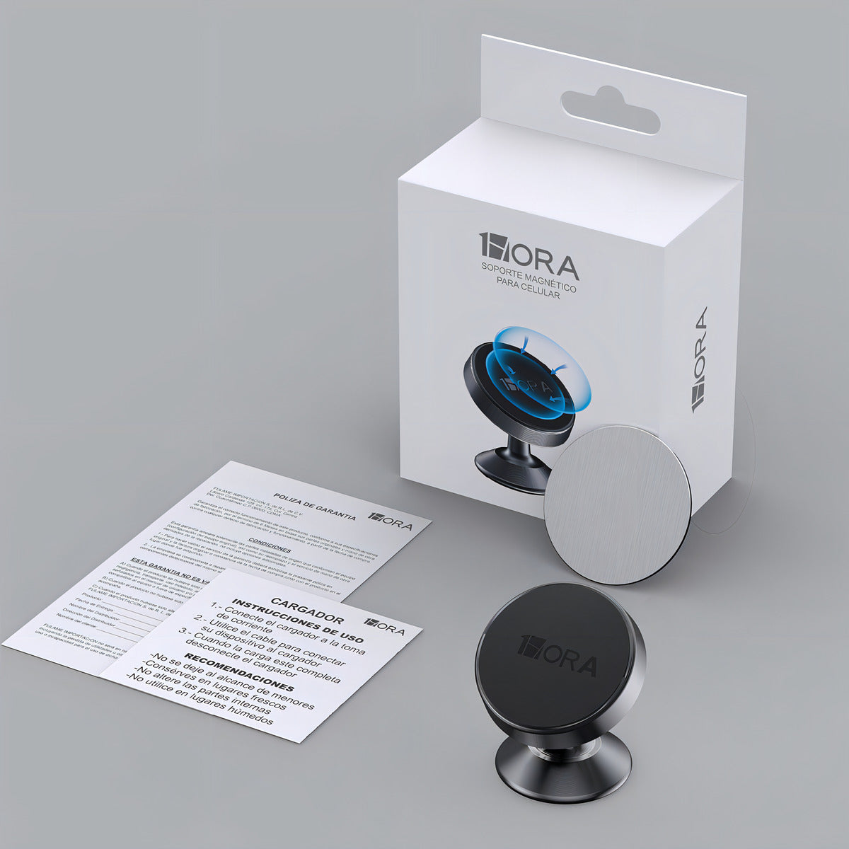 Soporte Magnético 1Hora PJ093 | Aluminio Ultra Resistente, Giro 360°, Celular en Auto