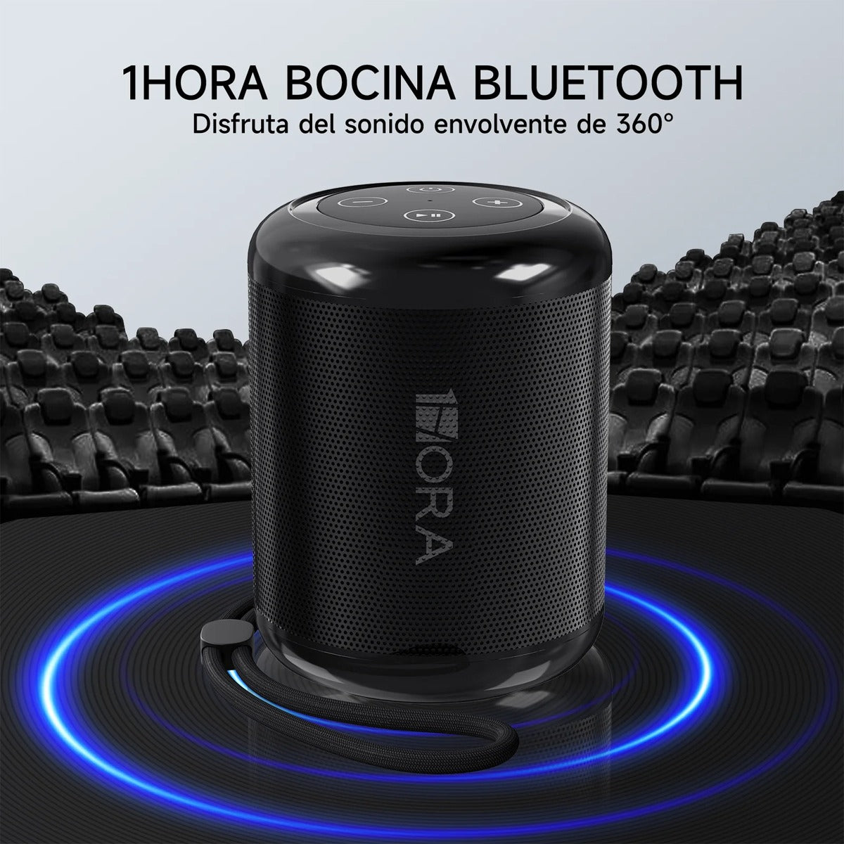 Mini Bocina Bluetooth 5.1 1Hora BOC062 Negro | FM, USB, TF, AUX, TWS, Batería 1500 mAh, Sonido Estéreo Portátil
