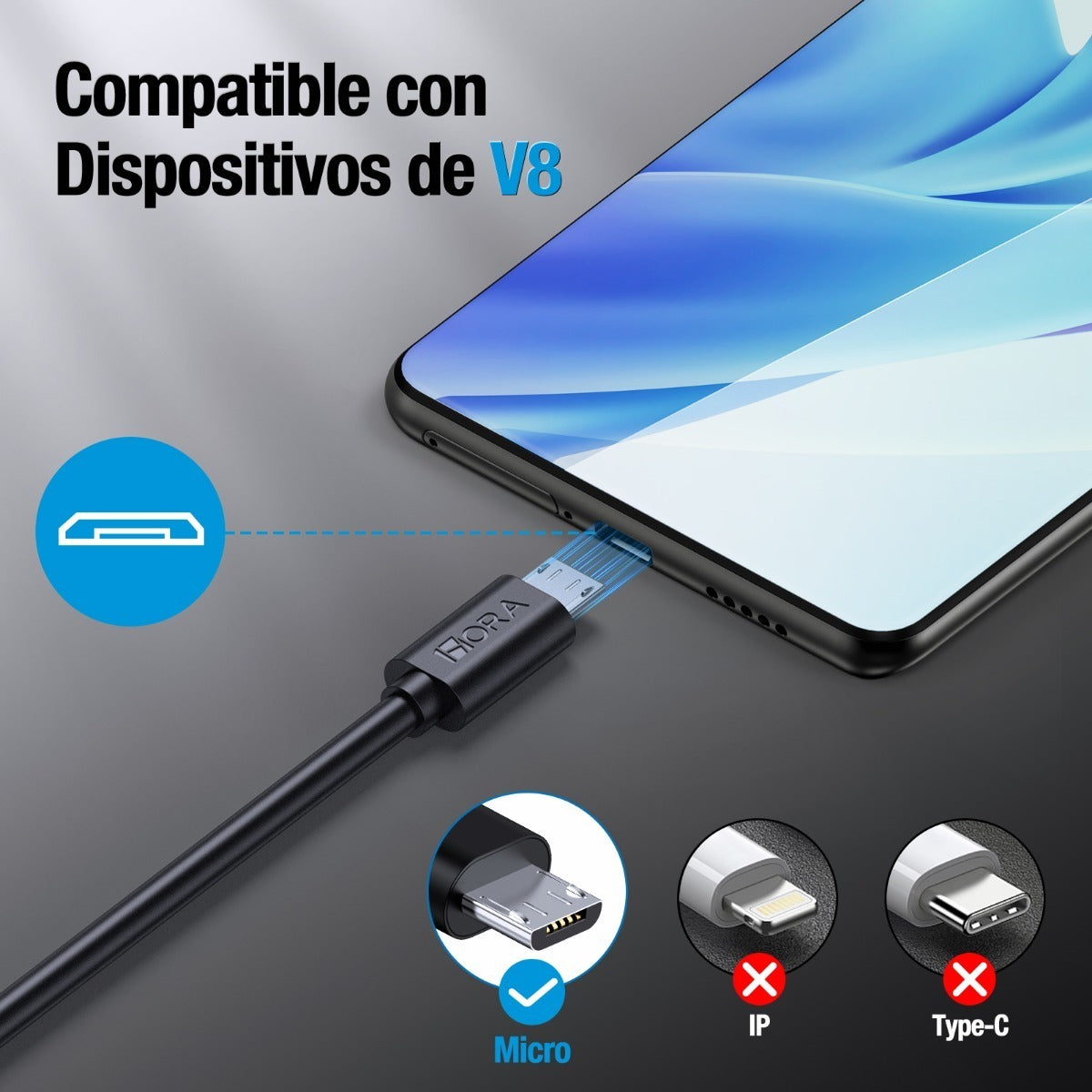 Cable Micro USB V8 CAB178 | 2M Carga Rápida 2.0A, Transferencia de Datos, Uso Rudo – Negro
