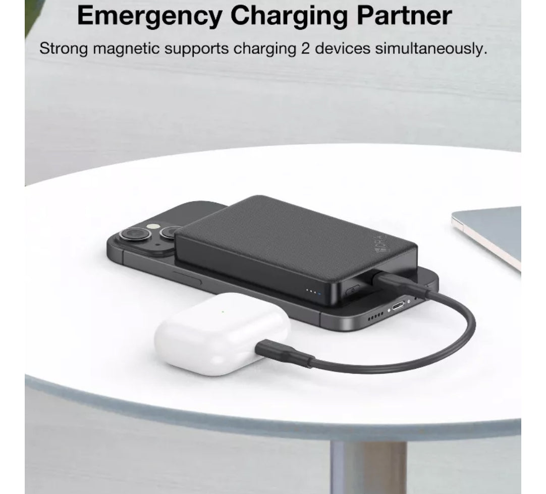 Power Bank Inalámbrico MagSafe 5,000mAh – Carga Rápida 15W GAR277 | iPhone, Samsung, Xiaomi – Negro