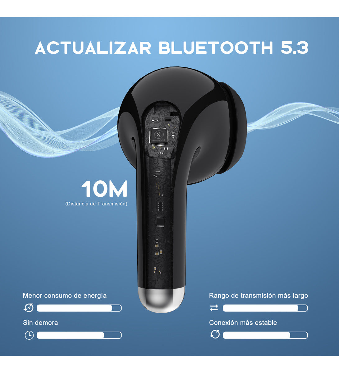 Audífonos In-Ear Bluetooth 5.3 1Hora AUT203 | Graves Potentes, Carga Rápida USB-C, Batería 20h - Negro
