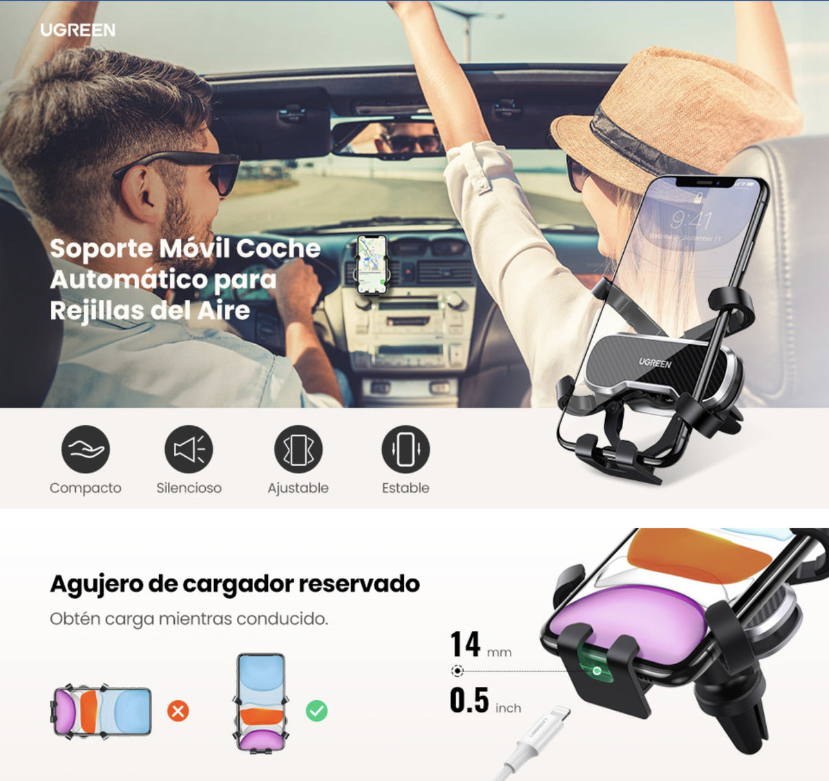 Soporte De Teléfono Para Rendija De Ventilación Ugreen Rotac