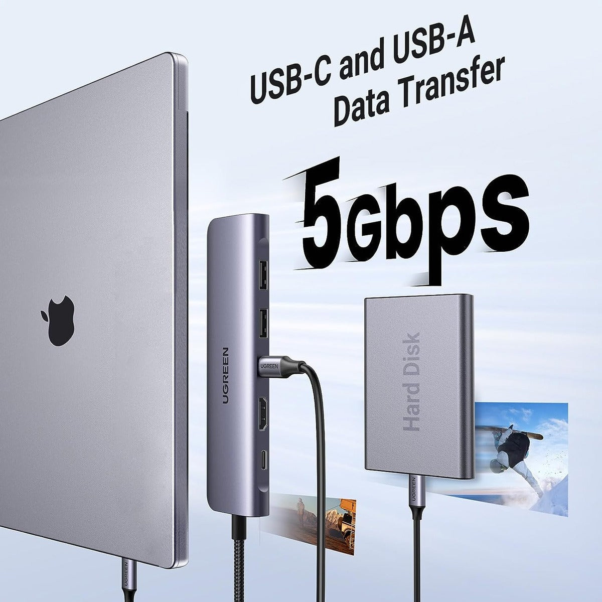 Hub adaptador Ugreen CM195 15214 7 en 1 para USB C suministro de energía de 100 W Plateado