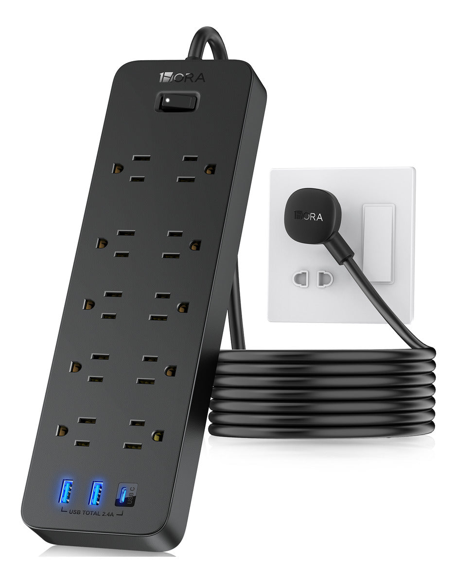 Multicontacto 13 Entradas con USB y Tipo C | Regleta 1Hora MCT002 Protección + Montable 1.5m