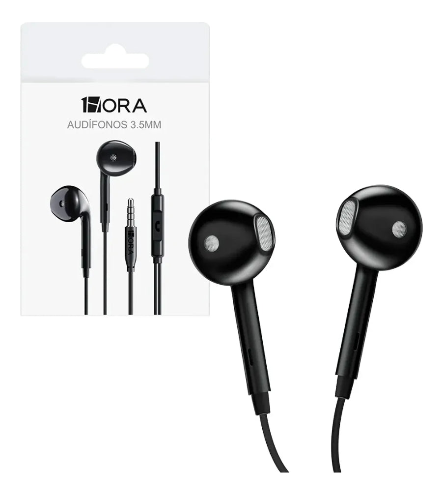 Audífonos In-Ear Alámbricos 1Hora con Micrófono 3.5mm | Modelo AUT122 Negro