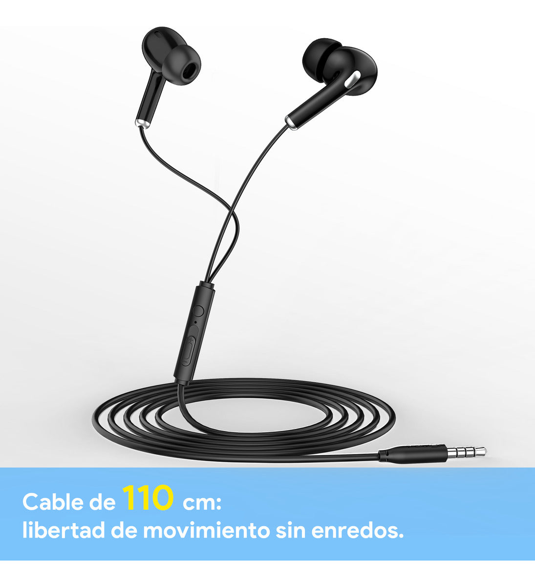 Audífonos Alámbricos In-Ear 1Hora con Micrófono | Modelo AUT123 3.5mm Color Negro