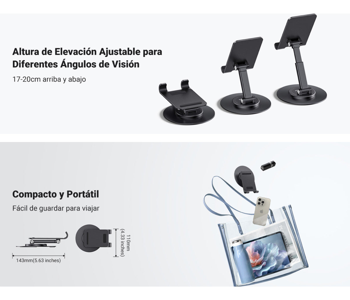 Soporte Para Celular Giratorio 360° Antideslizante Gris