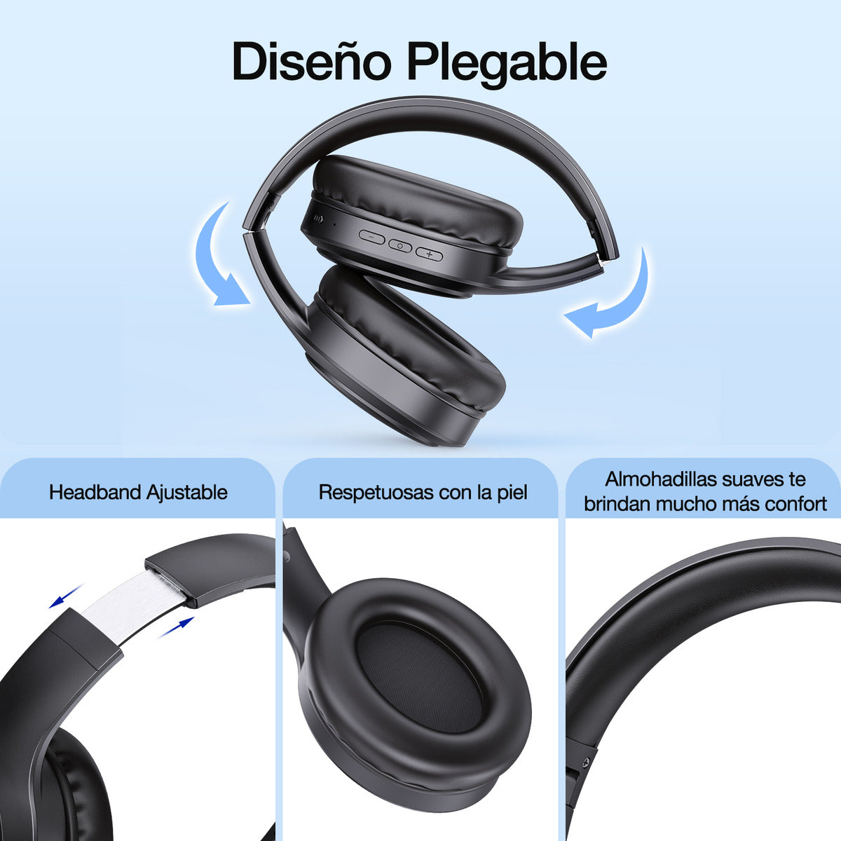 Audífonos Bluetooth Over-Ear 1Hora AUT202 | Sonido HD, Micrófono, Luces LED, Batería 28h – Negro