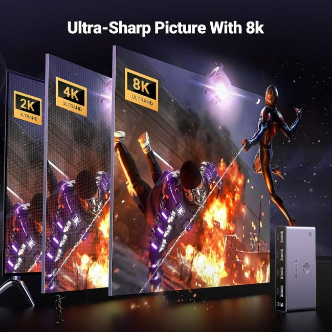 Switch (Splitter) 8K HDMI 2.1 de 3 entradas 1 Salida Ugreen 15604 Plateado 8k 60hz