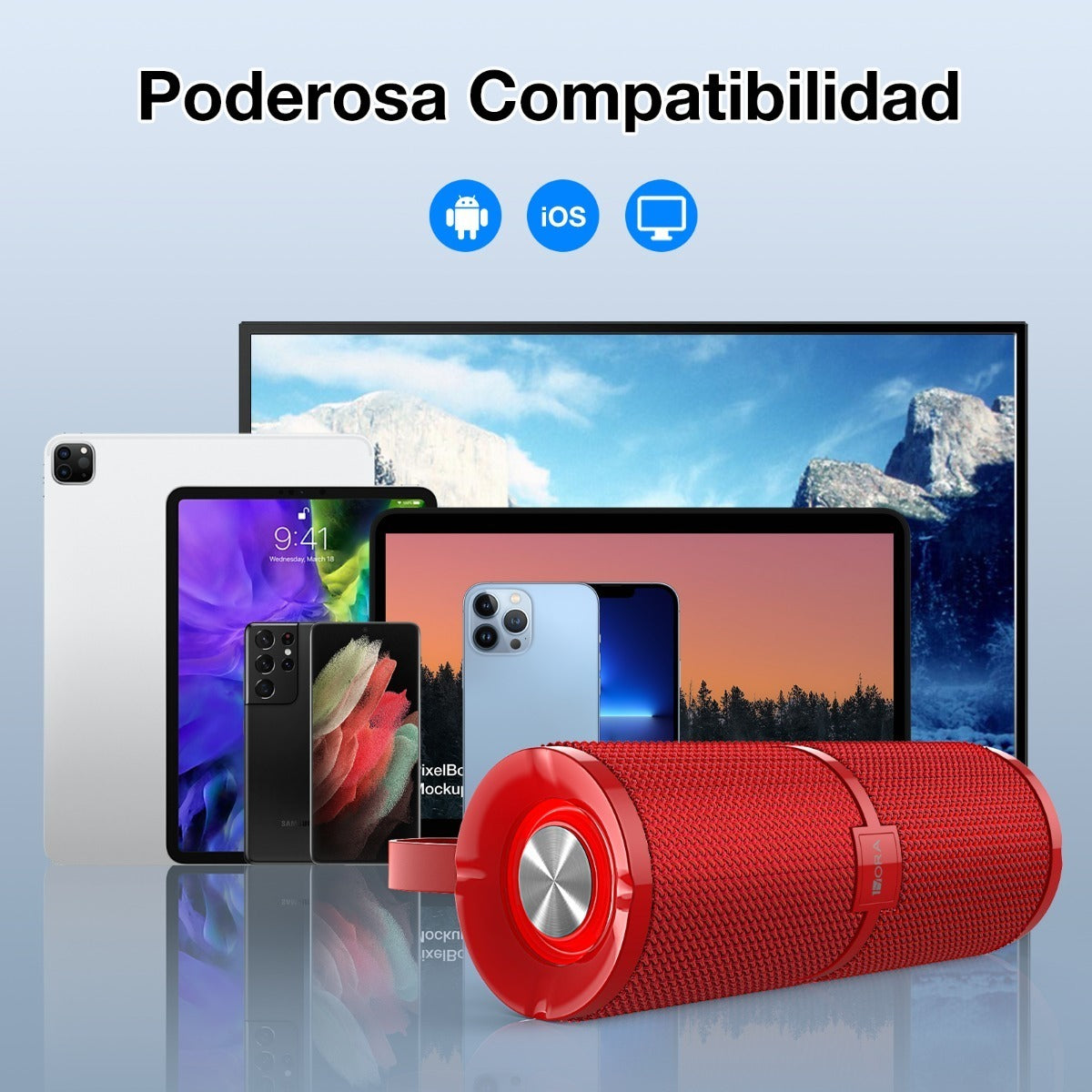 Bocina Bluetooth 5.1 Portátil 1Hora BOC060 | Sonido Estéreo HD, Batería 2400 mAh, TWS, FM, Micro SD, USB