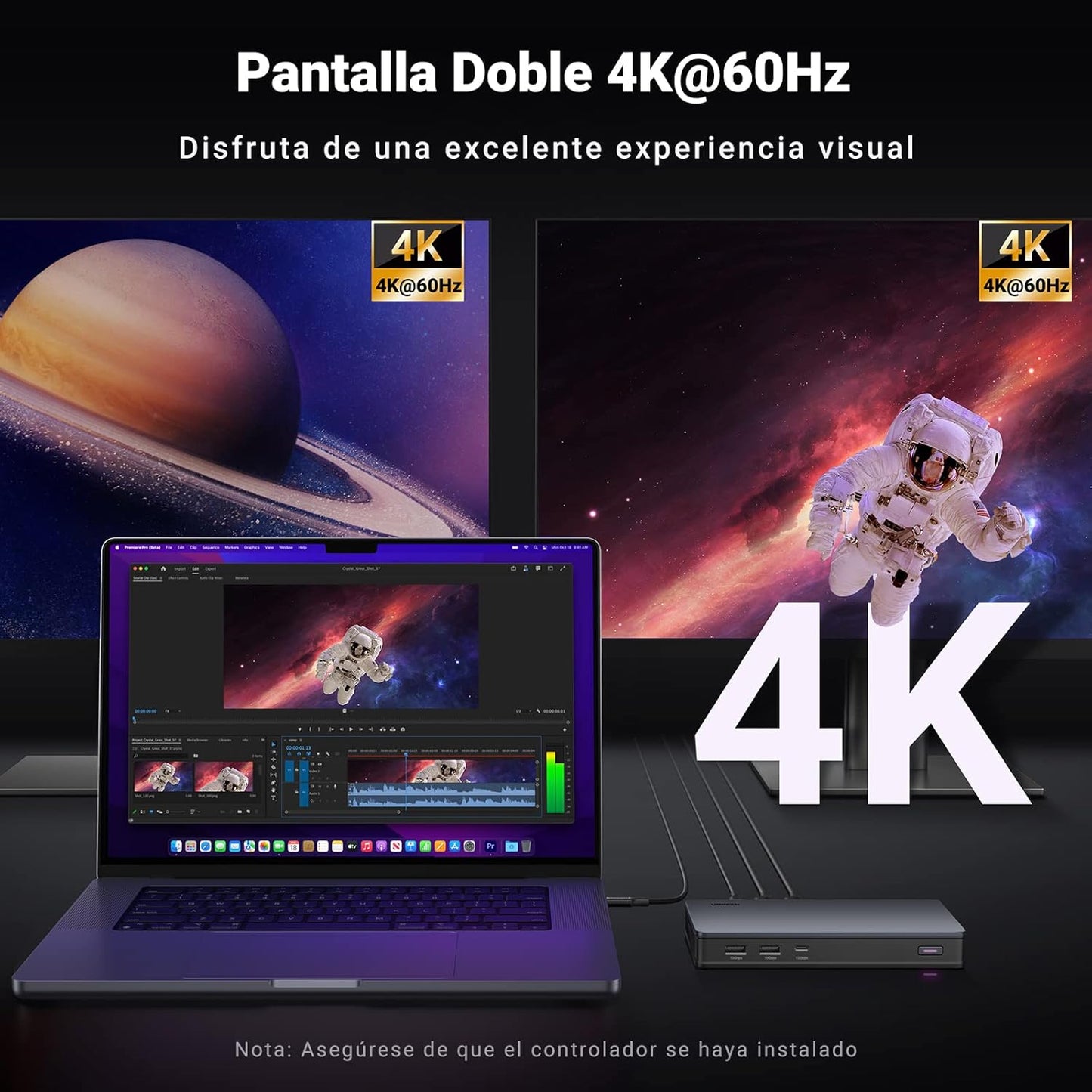 Revodok Pro 209 Dock USB-C 9 en 1 UGREEN | Doble Display 4K@60Hz, PD 100W, Ethernet – Modelo 90912