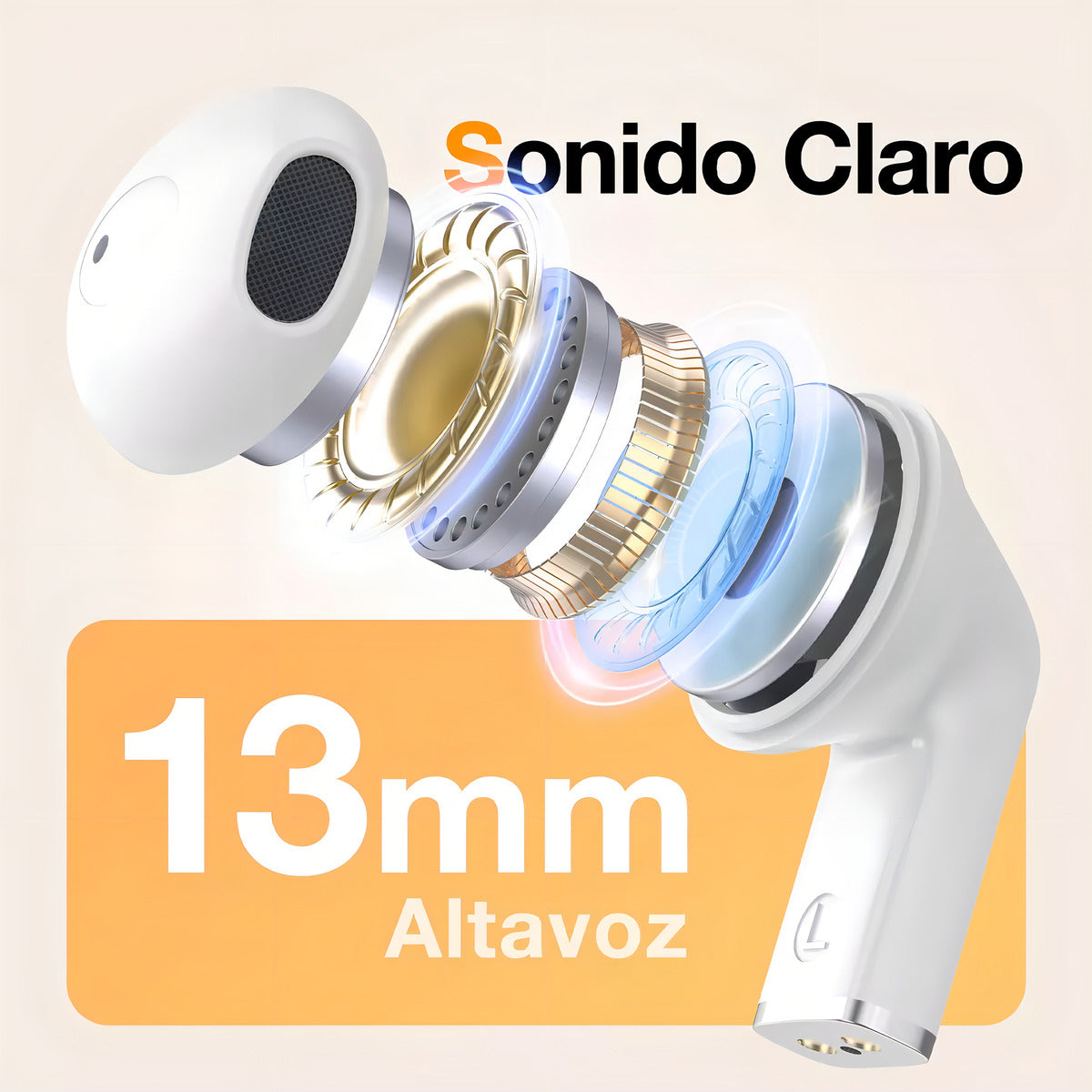 Audífonos In-Ear Transparentes Bluetooth 5.3 1Hora AUT209 Blanco | Micrófono, Asistente de Voz, Graves Potentes – Ultra Ligeros 3.1 g