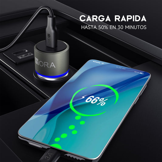 Cargador Auto Tipo C 20W PD con Cable Tipo C - Carga Rápida para Smartphone - GAR156