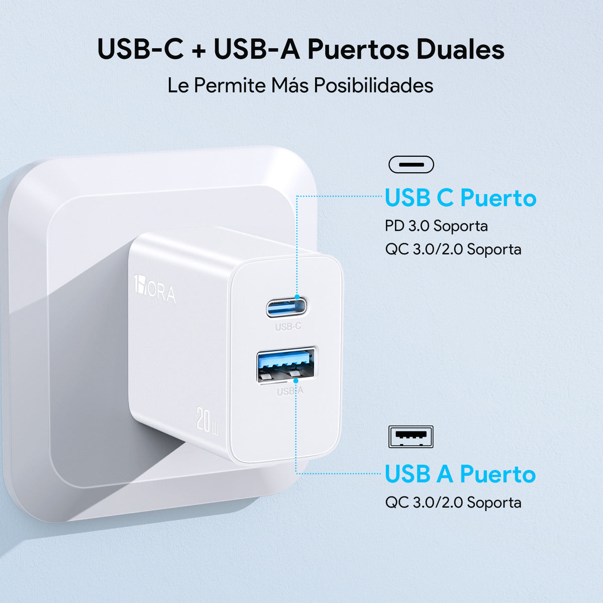 Cargador Rápido 20W para iPhone – Dual USB C & USB + Cable Tipo C a Lightning | GAR163