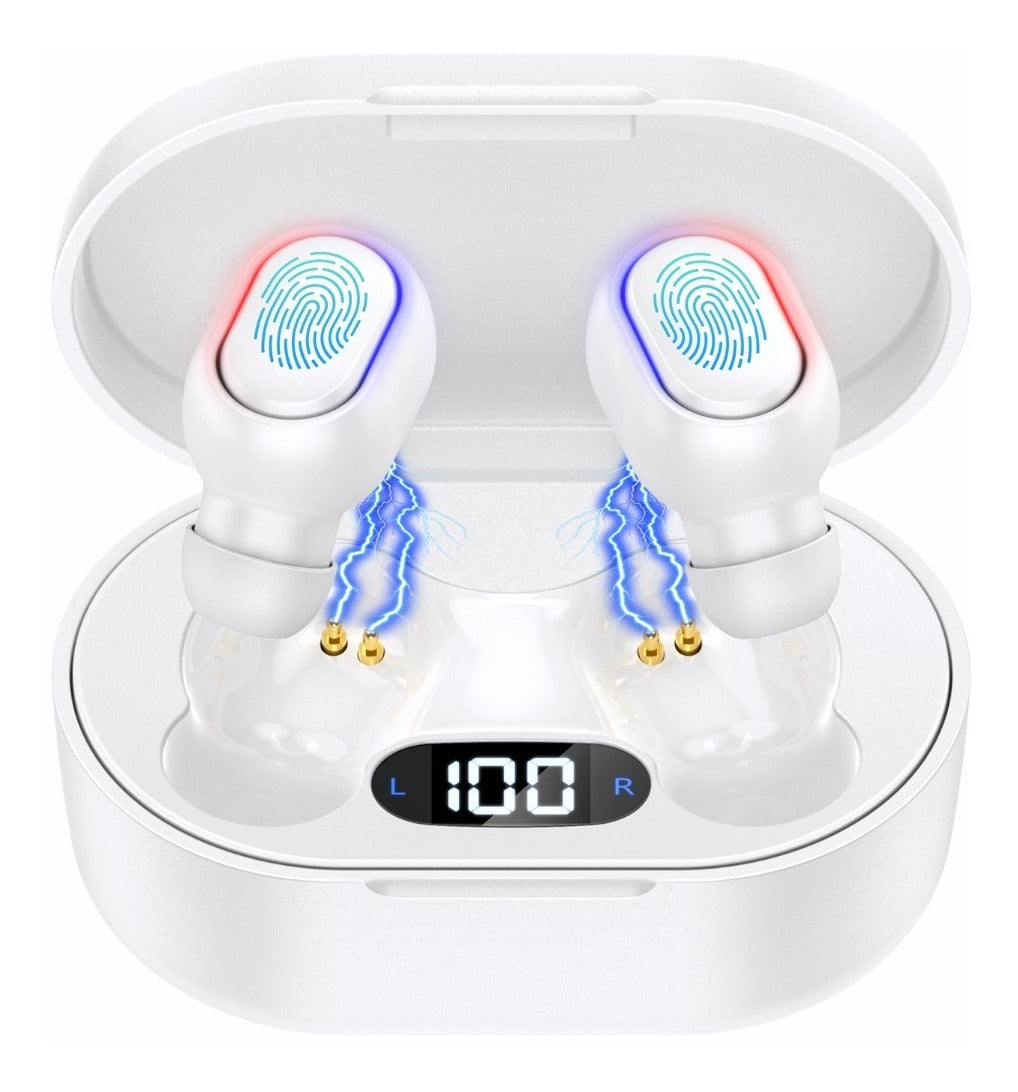 Audífonos Inalámbricos Bluetooth 5.3 1Hora AUT114 | Sonido HD, Batería 25H, Micrófono y Estuche LED – Color Blanco