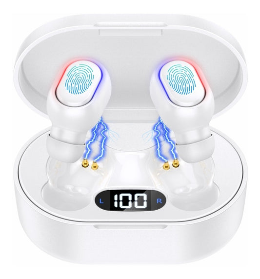 Audífonos Inalámbricos Bluetooth 5.3 1Hora AUT114 | Sonido HD, Batería 25H, Micrófono y Estuche LED – Color Blanco